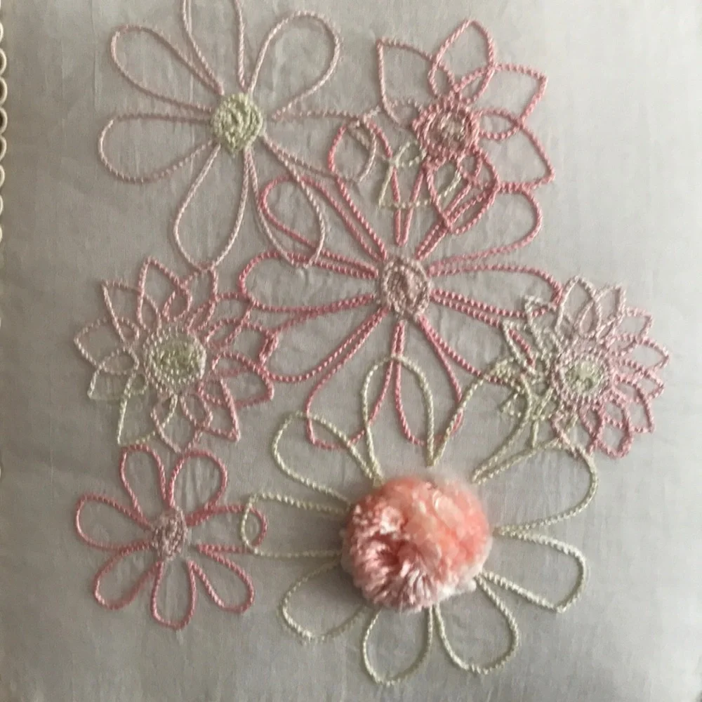 Pillow Throw Handmade Pillow Fringed Embroidered Floral Pillow Square Pink